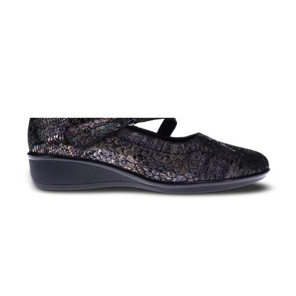 NEW REVERE women's bonn mary-jane shoes - medium width in black metallic python - Picture 2 of 3